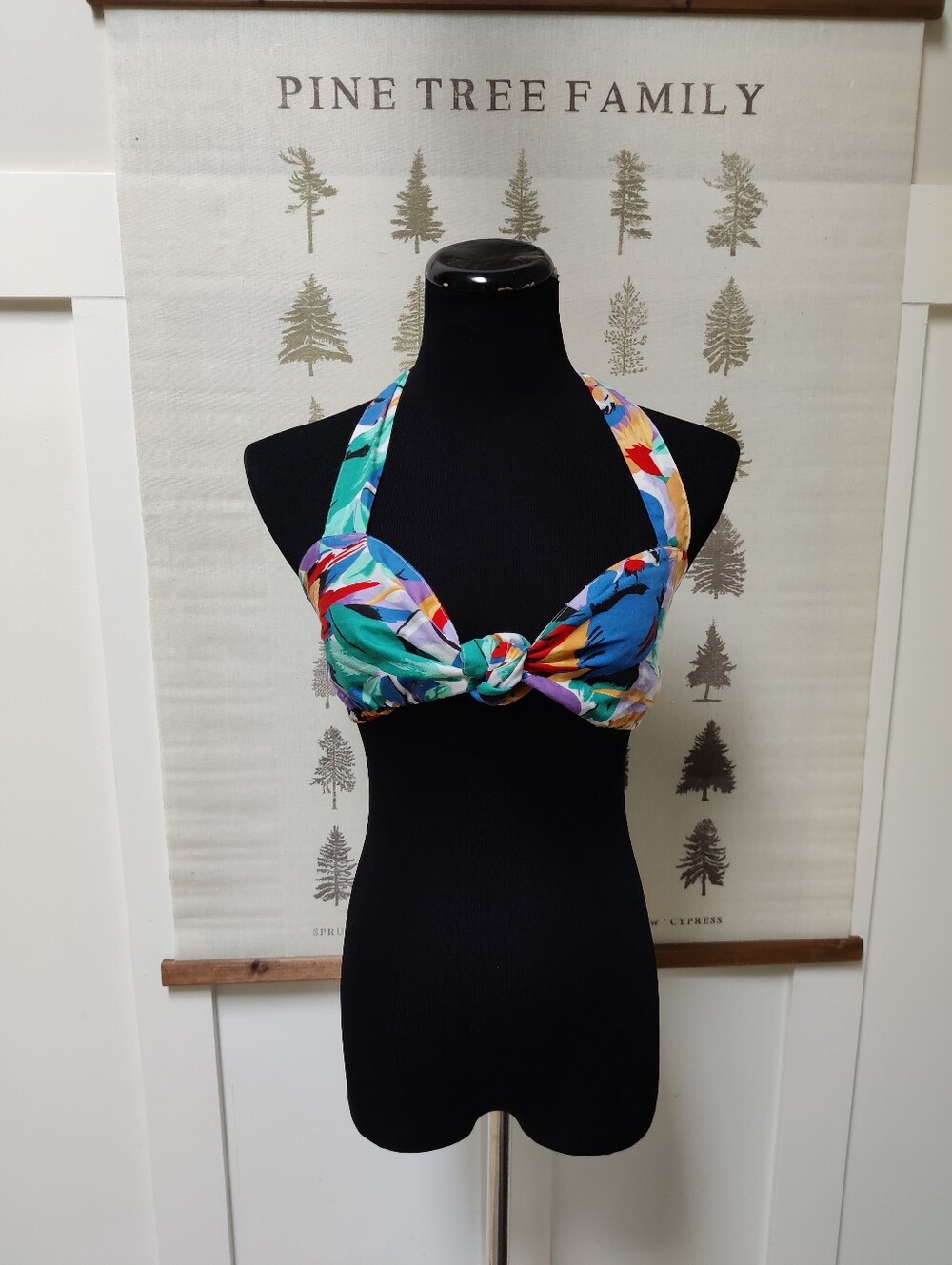 Toucan Country Vintage 80s 90s Cotton Abstract Tropical Halter Bikini Top S